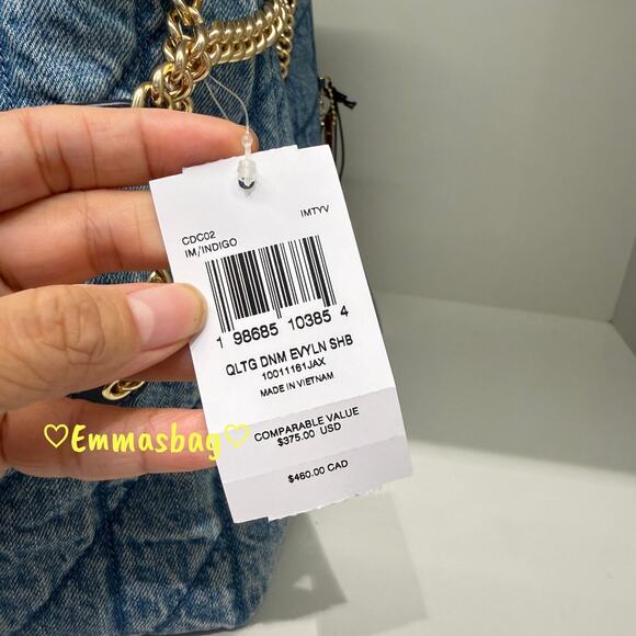 Coach Evelyn Shoulder Bag In Regenerative Cotton With Quilting CDC02 Indigo - Picture 4 of 7